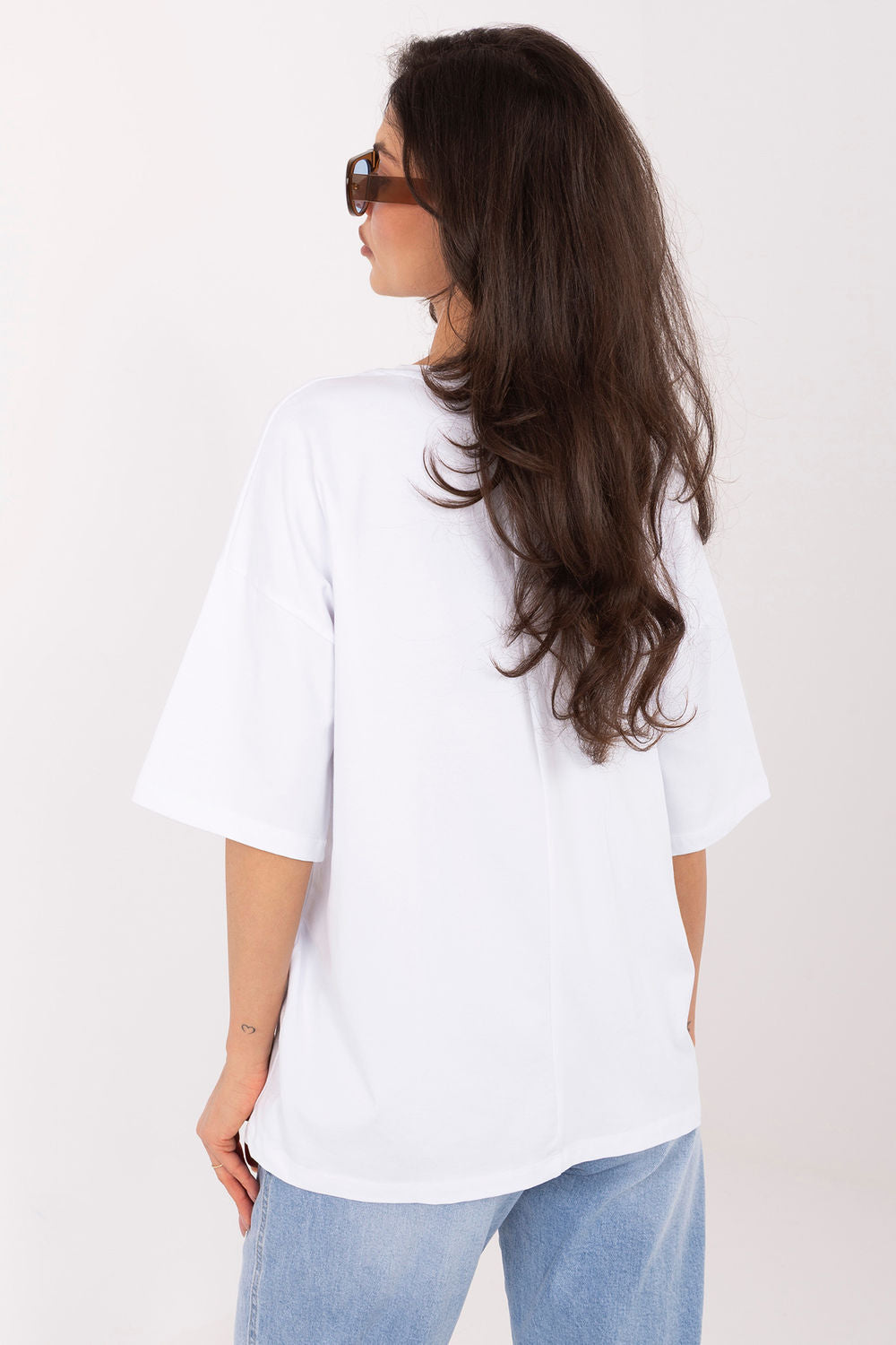 Rue Paris White Short Sleeve Cotton T-Shirt - view 3