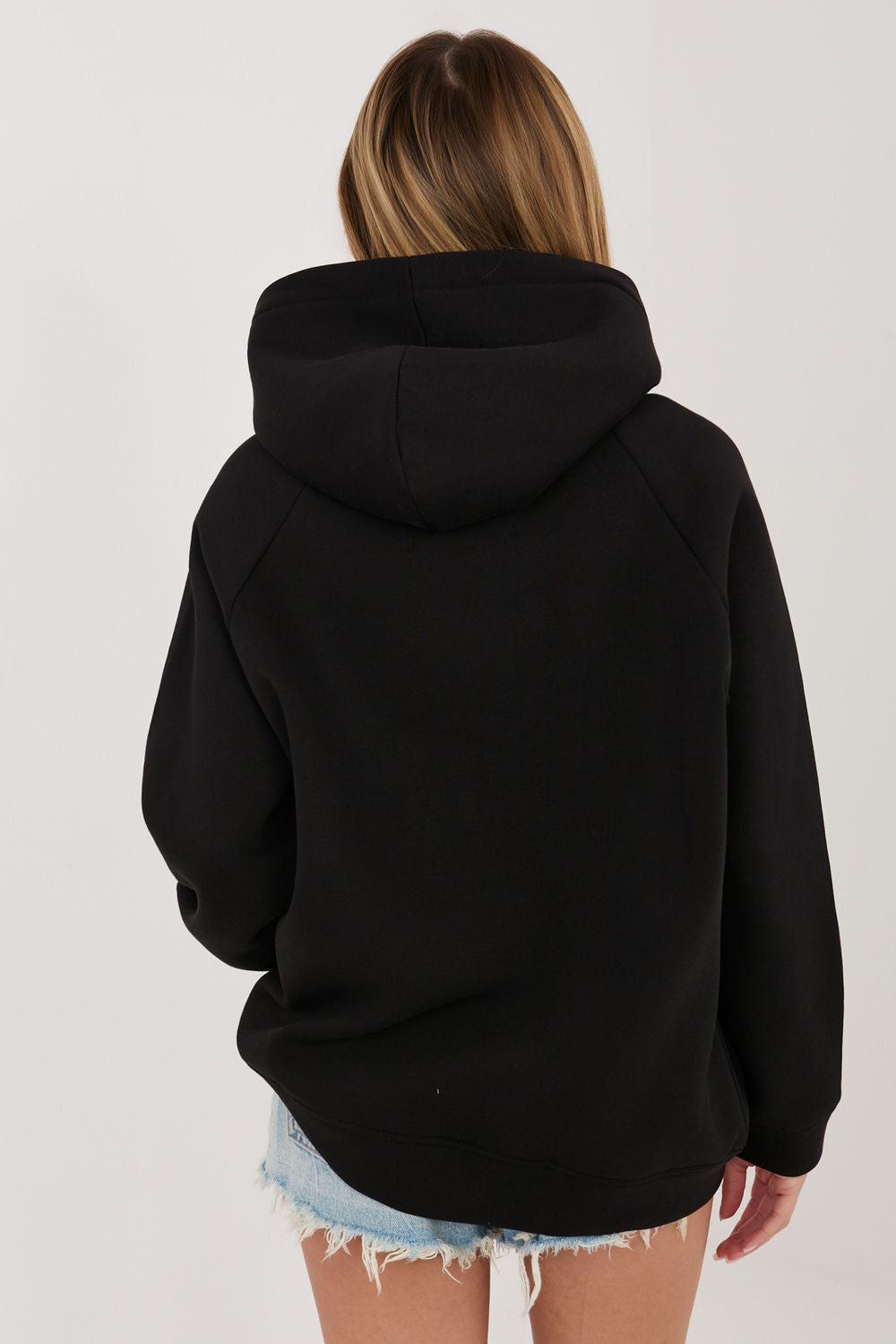 Rue Paris Black Hooded Long Sleeve Cotton Sweatshirt with Pockets - view 3