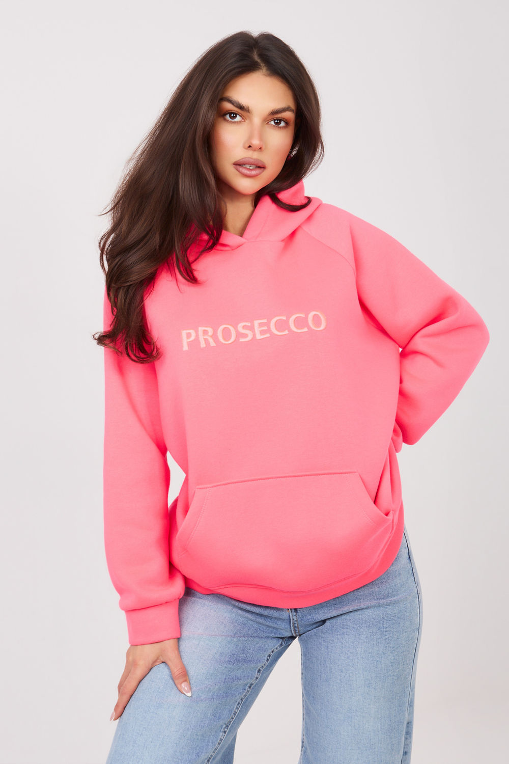 Rue Paris Neon Pink Hooded Long Sleeve Sweatshirt