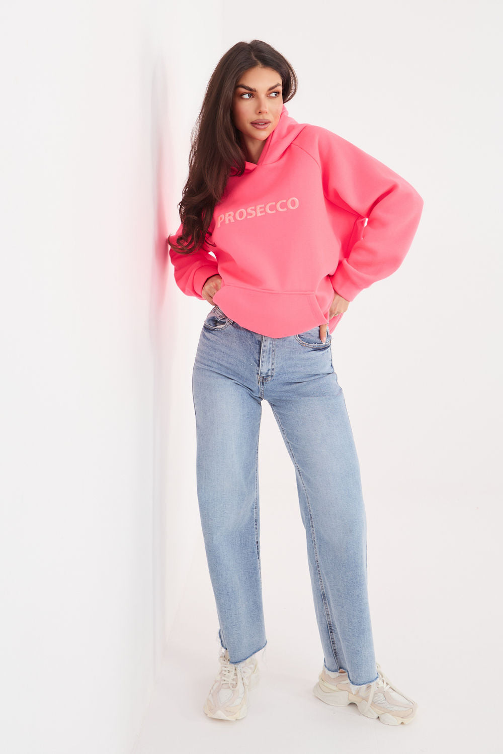Rue Paris Neon Pink Hooded Long Sleeve Sweatshirt - view 2