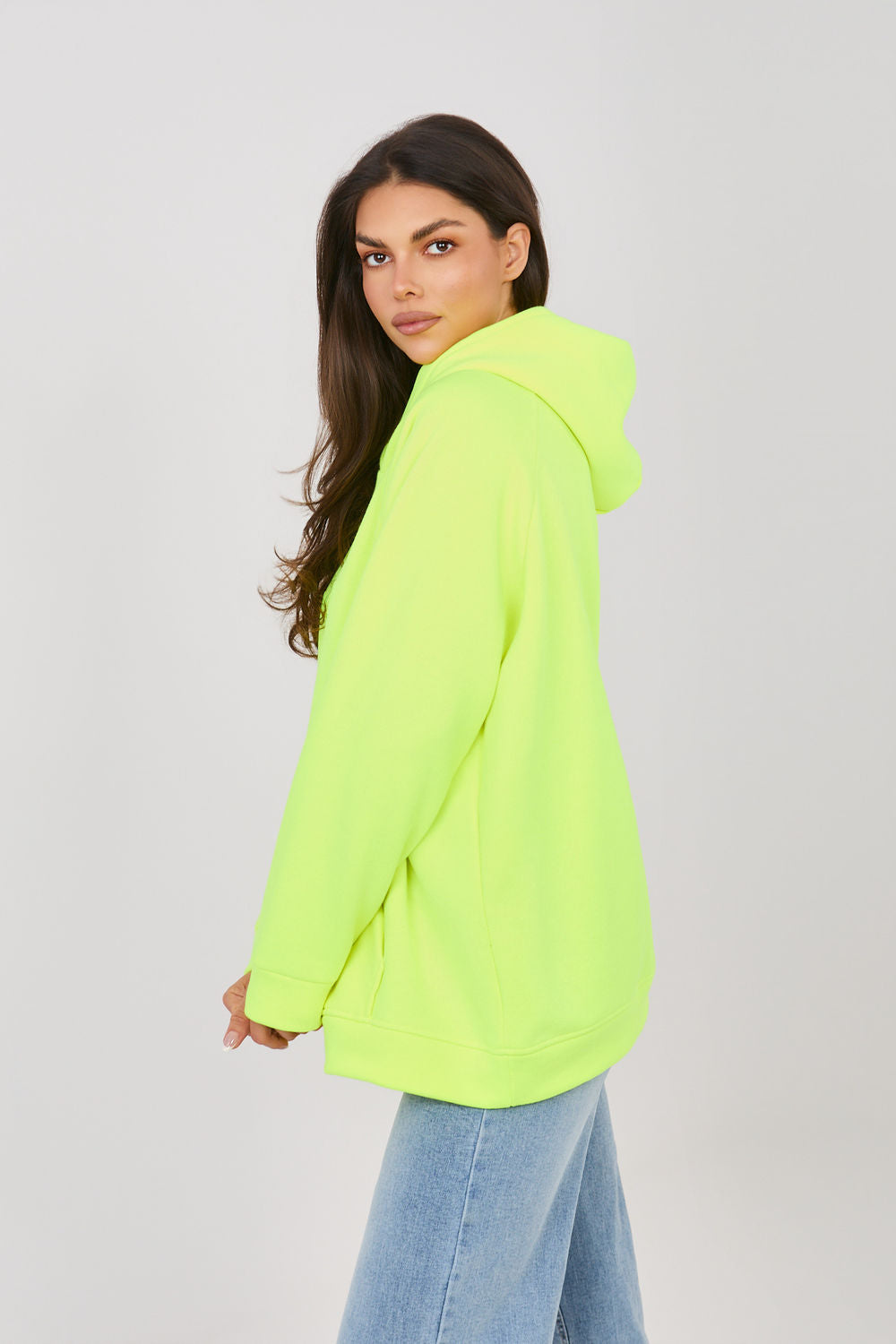 Rue Paris Neon Yellow Hooded Long Sleeve Sweatshirt
