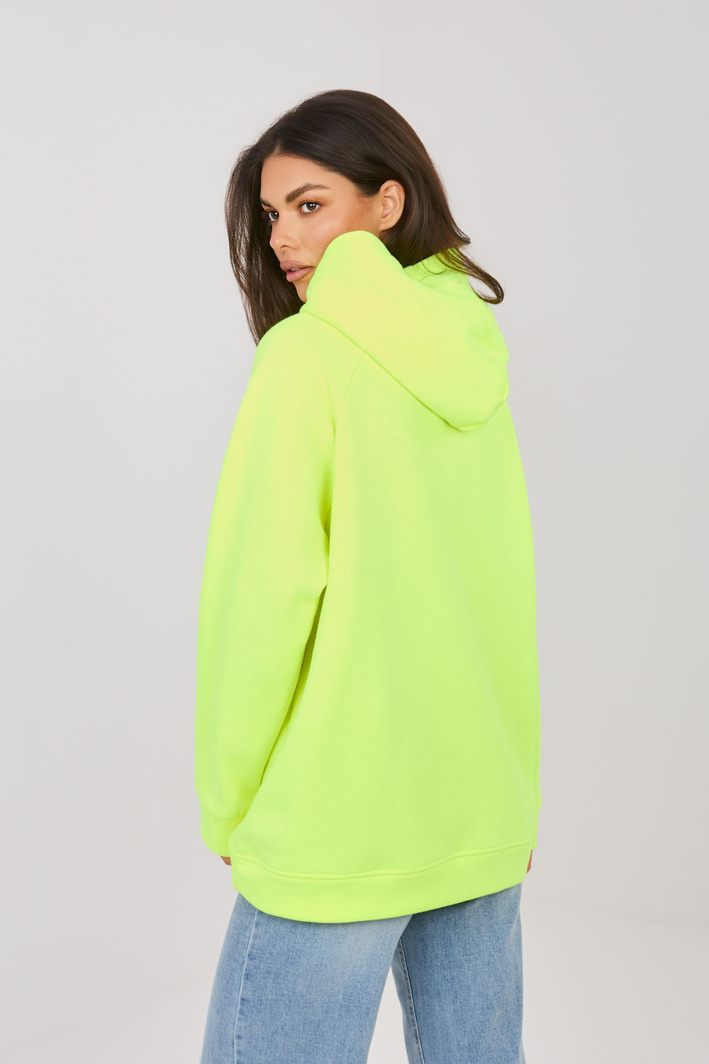Rue Paris Neon Yellow Hooded Long Sleeve Sweatshirt - view 2