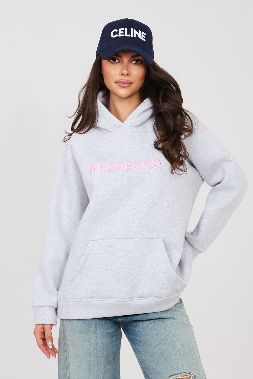 Rue Paris Light Grey Hooded Long Sleeve Sweatshirt with Pockets