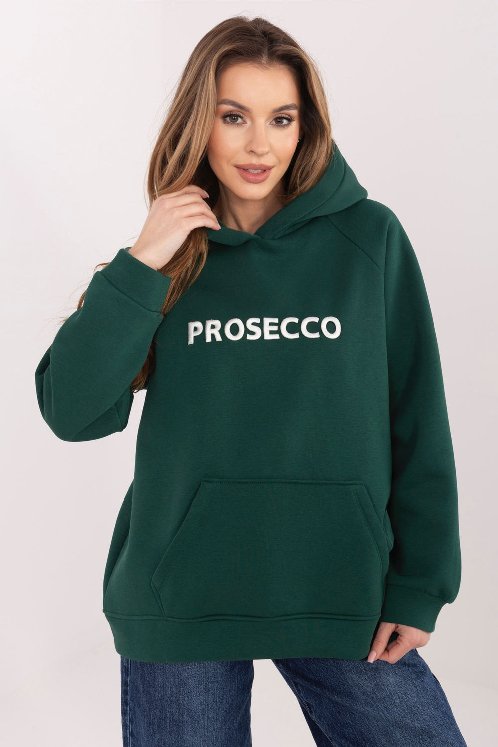 Rue Paris Dark Green Hooded Long Sleeve Cotton Sweatshirt