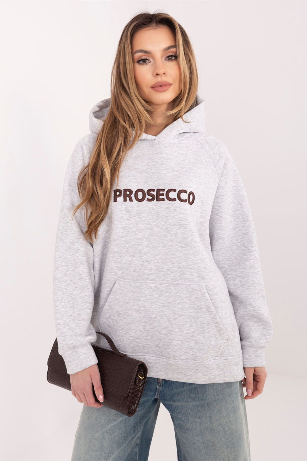 Rue Paris Grey Marl Hooded Long Sleeve Sweatshirt