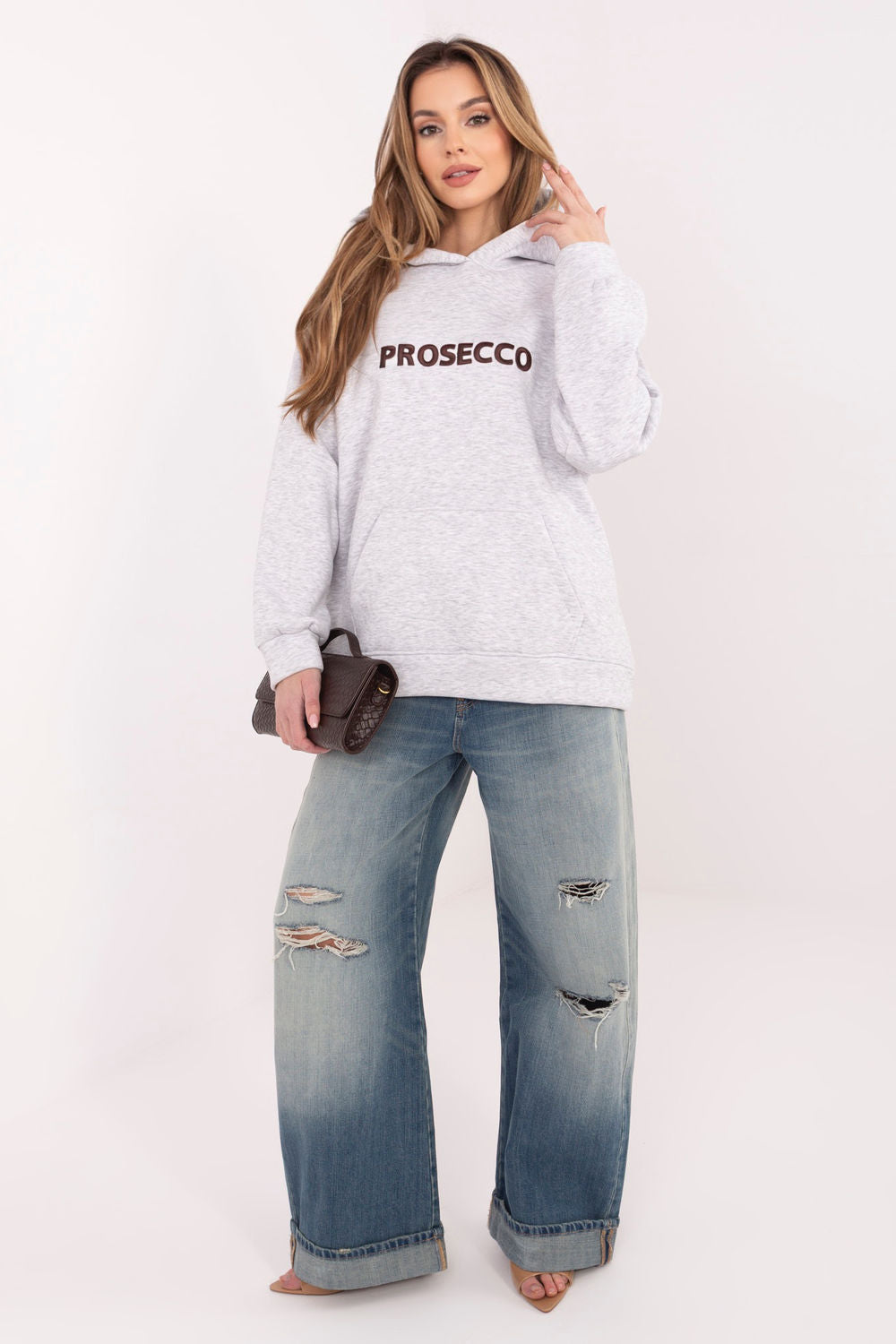 Rue Paris Grey Marl Hooded Long Sleeve Sweatshirt - view 2