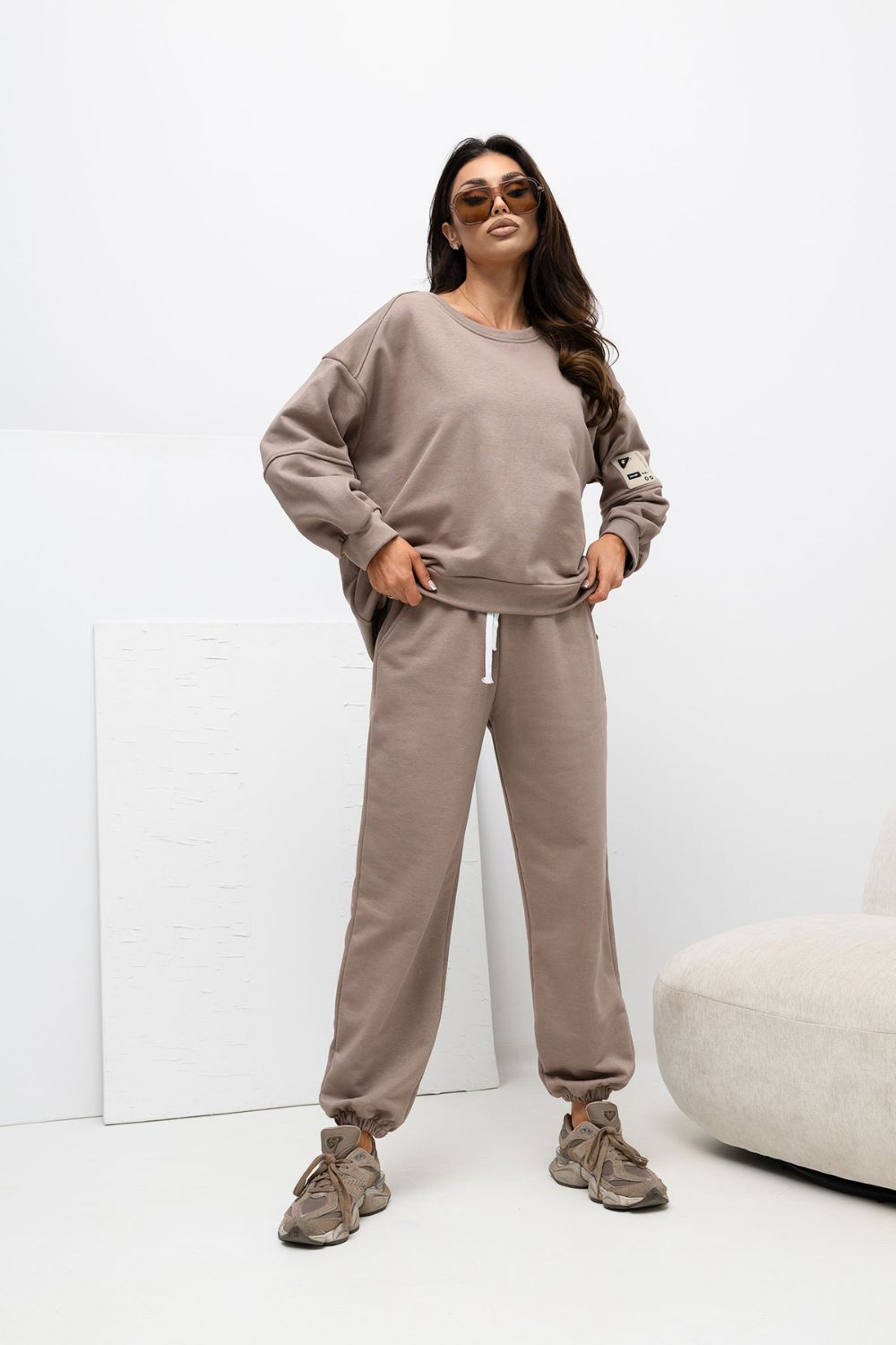 Rue Paris Dark Beige Long Sleeve Cotton Co-Ord Set - view 3