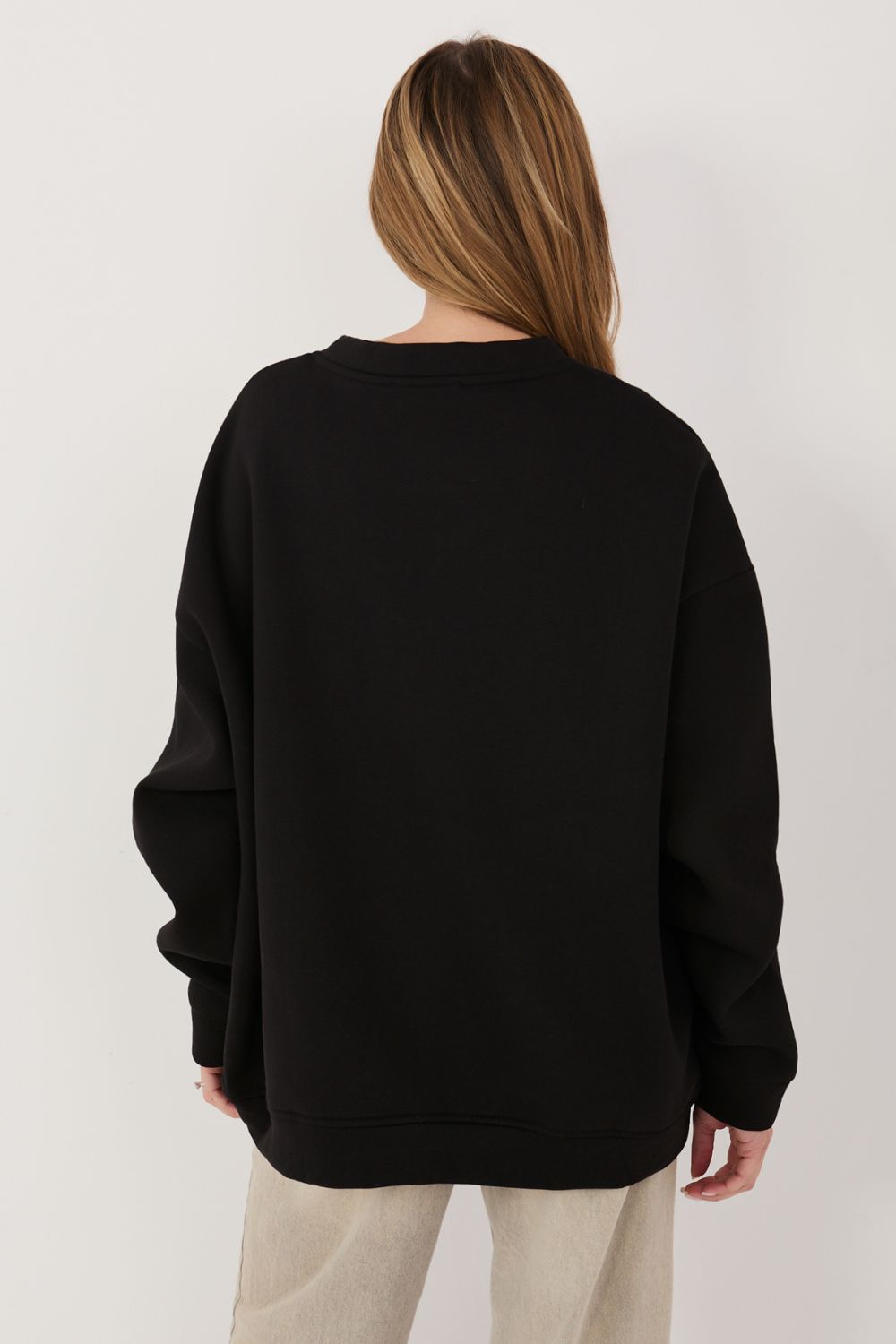 Rue Paris Black Long Sleeve Cotton Sweatshirt with Embroidery - view 4