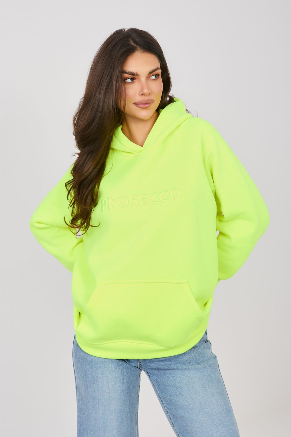 Rue Paris Neon Yellow Hooded Long Sleeve Sweatshirt - view 3