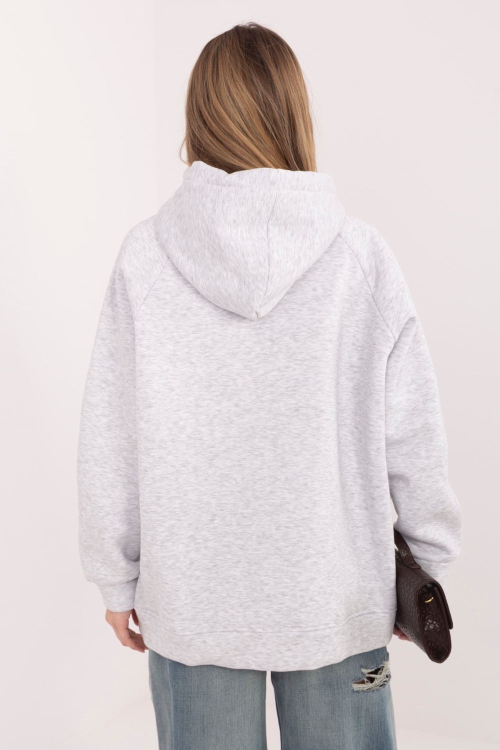Rue Paris Grey Marl Hooded Long Sleeve Sweatshirt - view 3