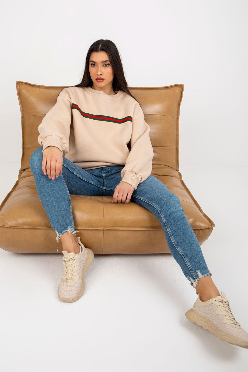 Ex Moda Beige Long Sleeve Cotton Sweatshirt