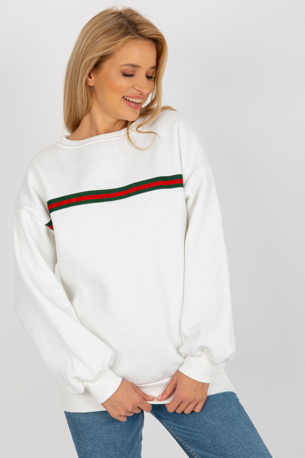 Ex Moda Ecru Round Neck Long Sleeve Cotton Sweatshirt