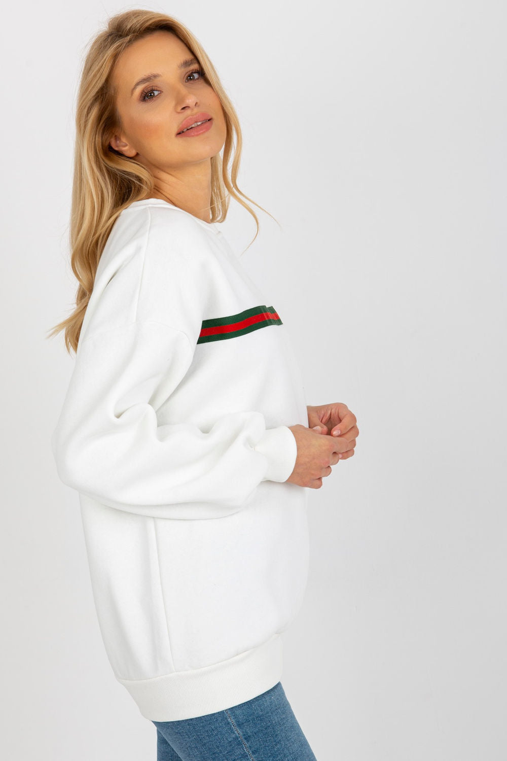Ex Moda Ecru Round Neck Long Sleeve Cotton Sweatshirt - view 2