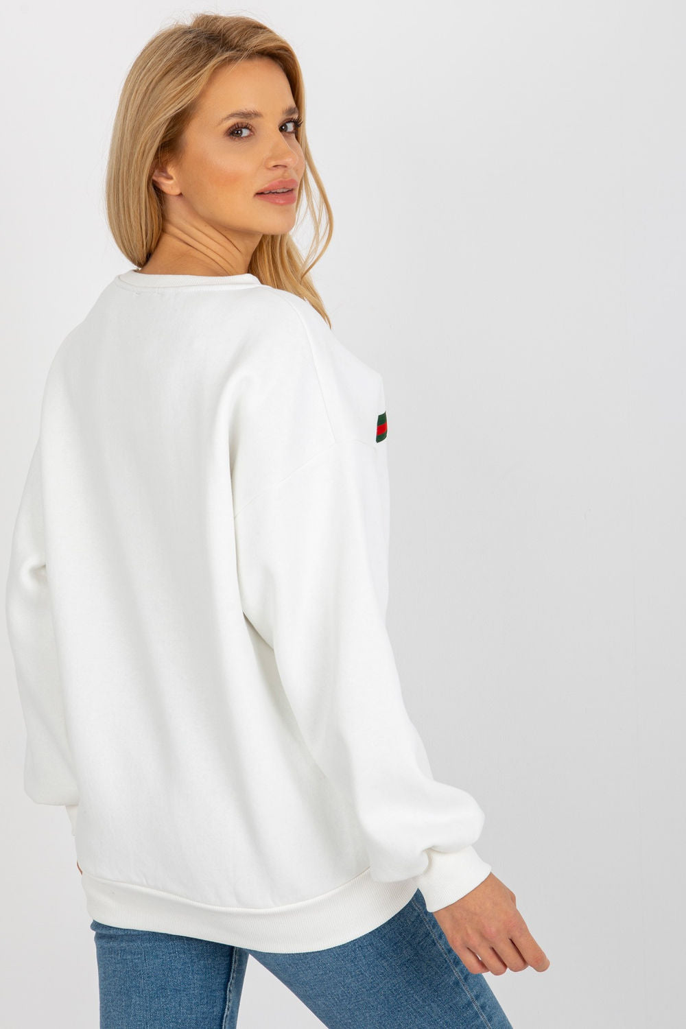 Ex Moda Ecru Round Neck Long Sleeve Cotton Sweatshirt - view 3