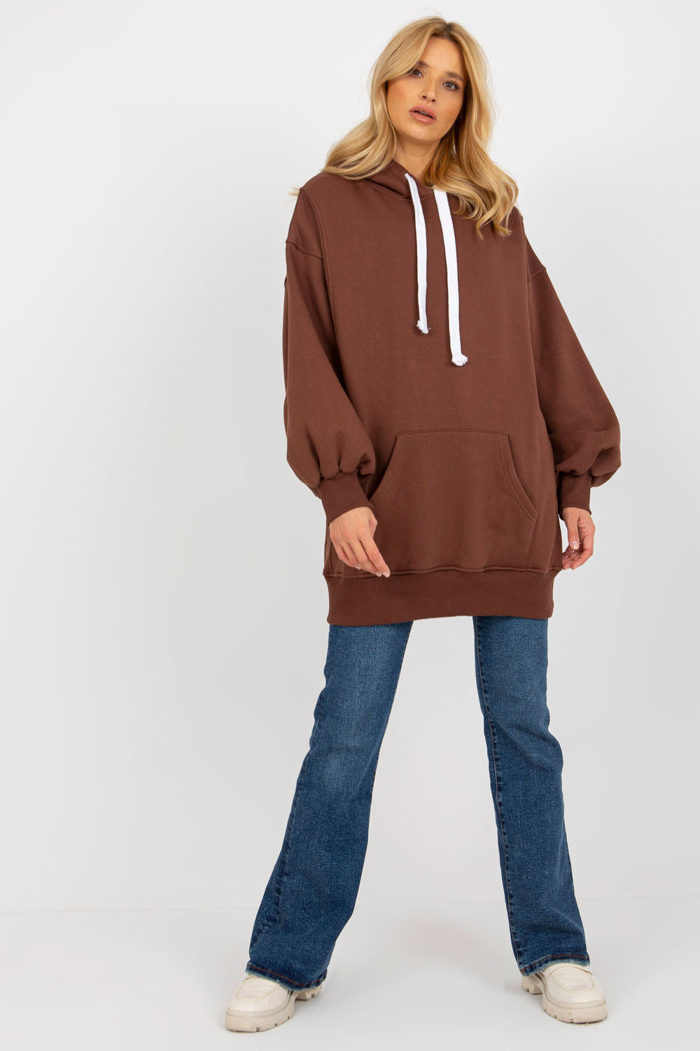 Ex Moda Dark Brown Hooded Long Sleeve Cotton Sweatshirt - view 2