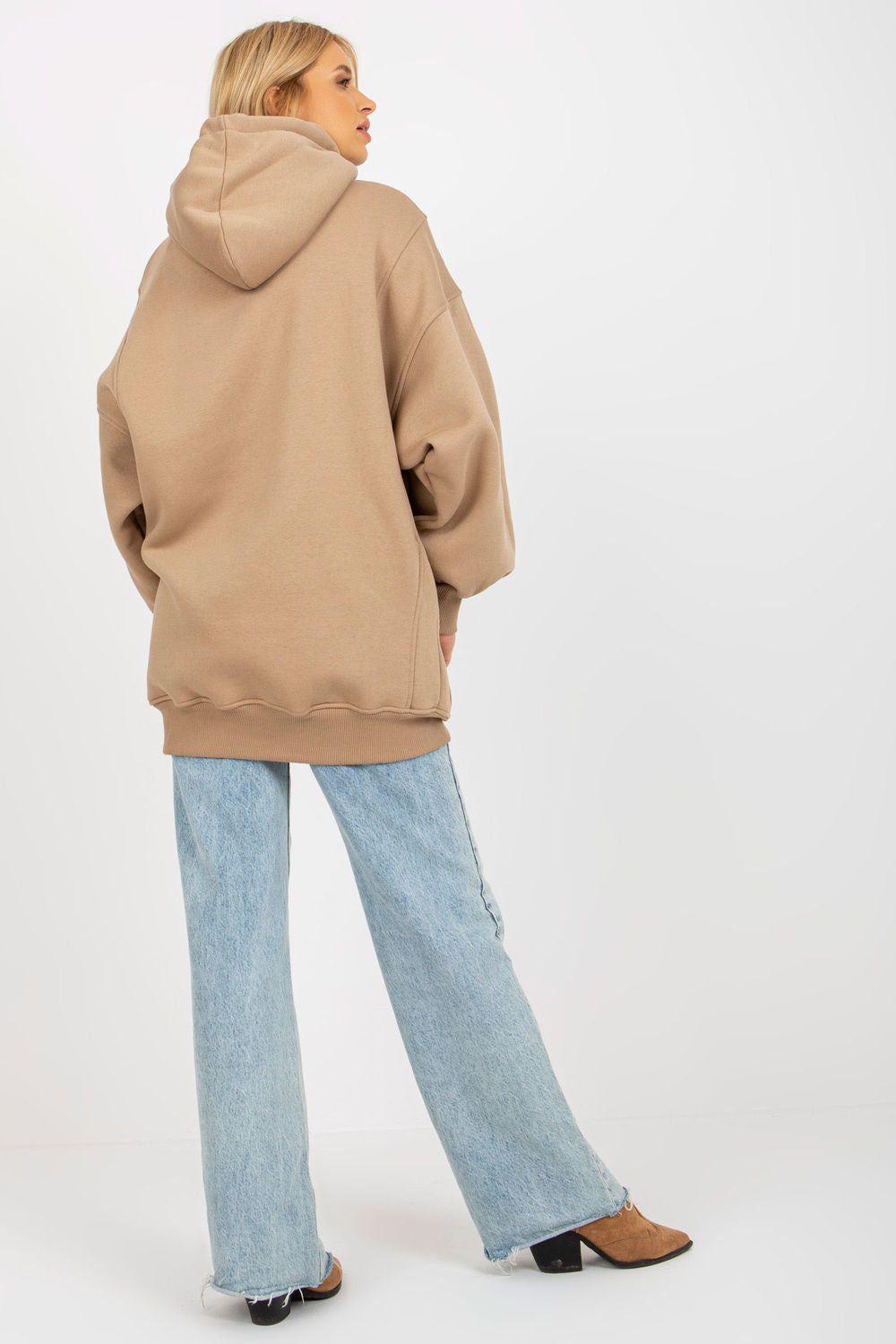 Ex Moda Dark Beige Hooded Long Sleeve Sweatshirt with Pockets - view 3