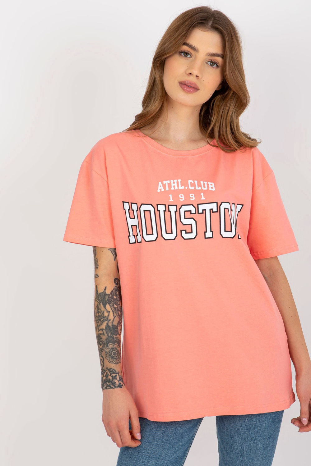 Ex Moda Peach Round Neck Short Sleeve Cotton T-Shirt