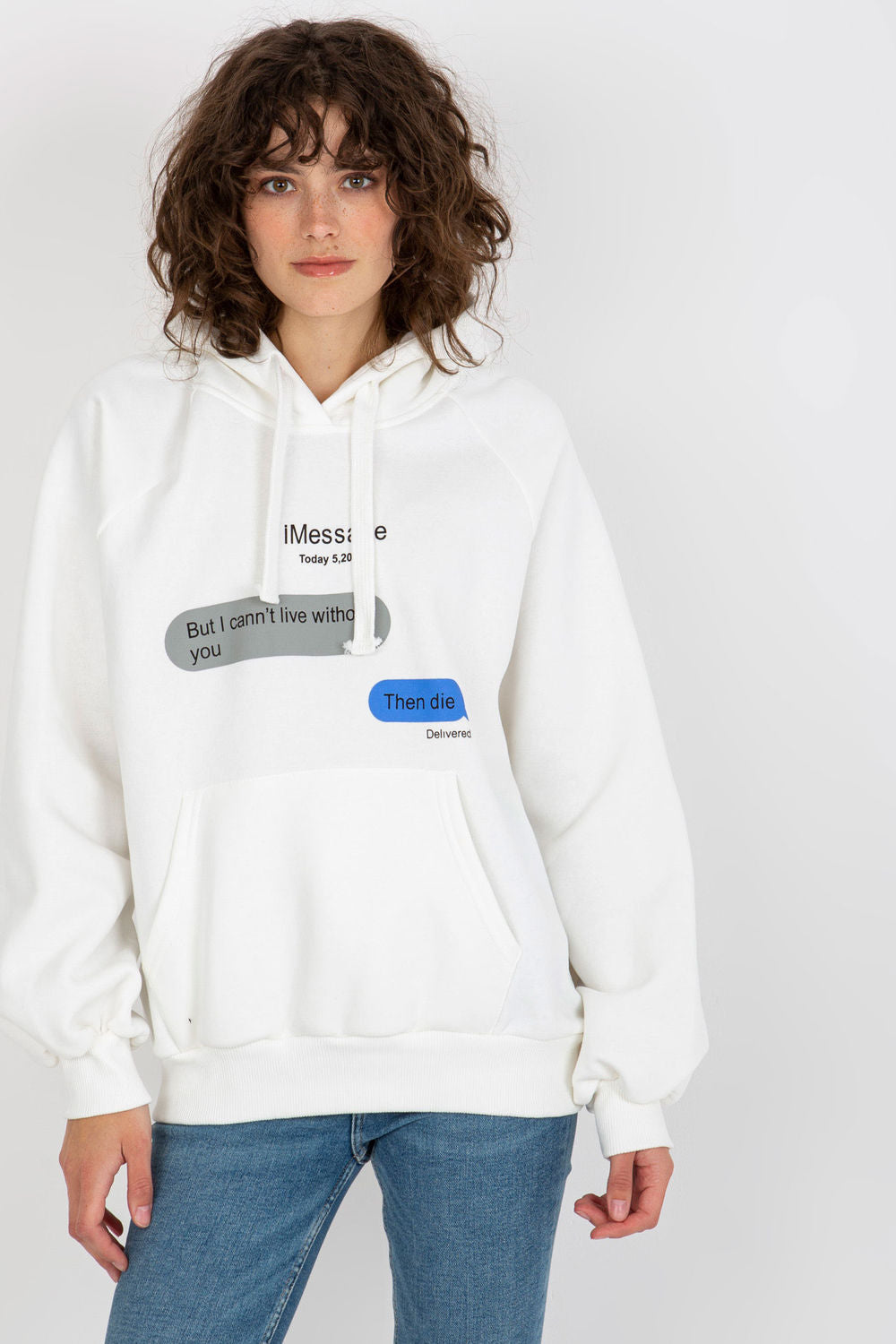 Ex Moda Ecru Oversized Hooded Long Sleeve Sweatshirt