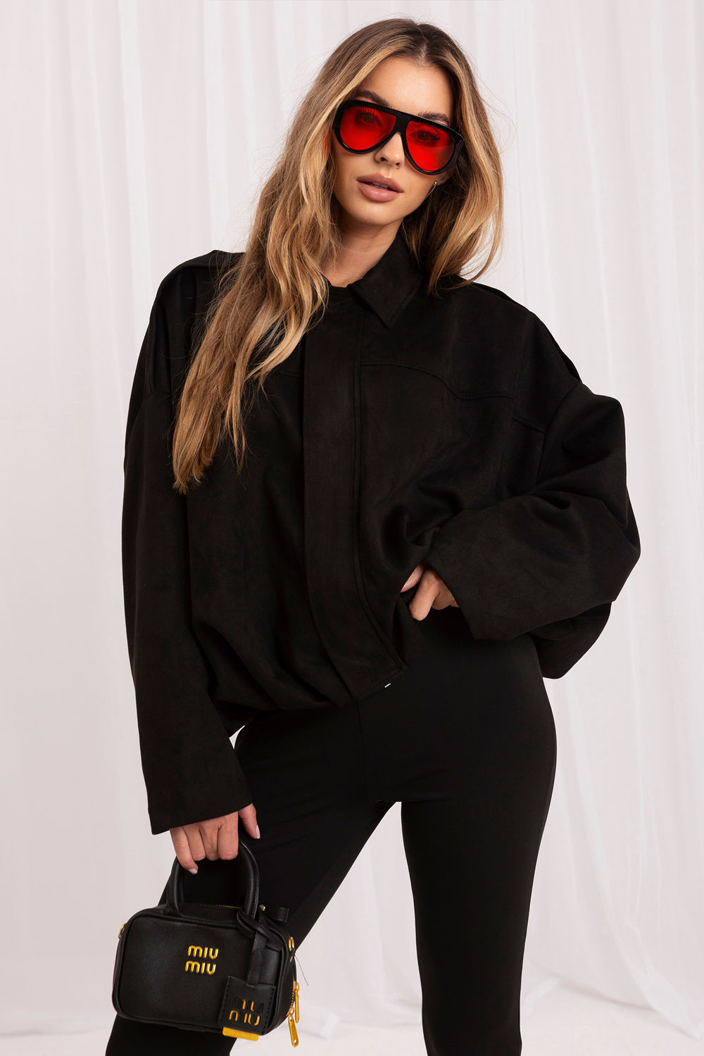 Italy Moda Black Suede Zip Up Jacket