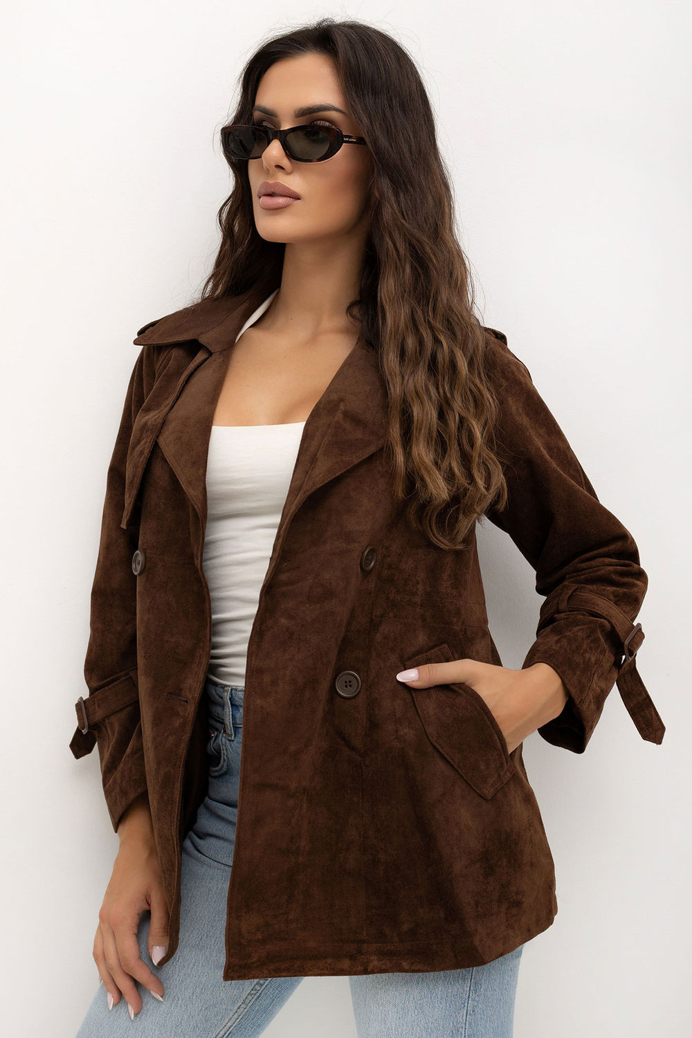 Italy Moda Brown Suede Coat