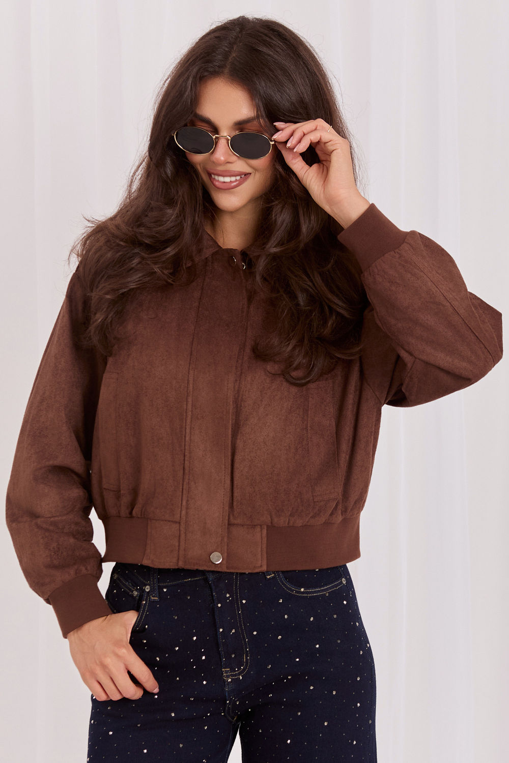 Italy Moda Brown Suede Zip Up Jacket