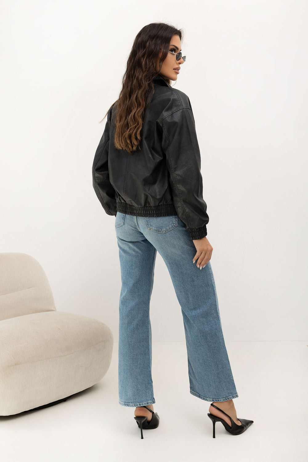 Italy Moda Black Faux Leather Zip Up Jacket - view 3