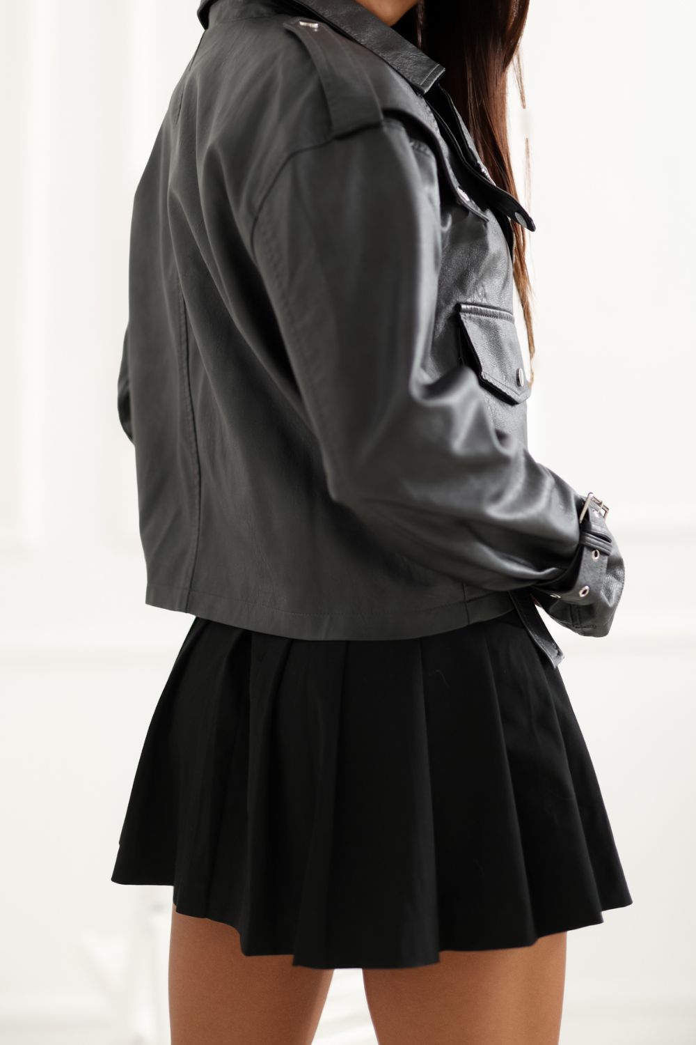 Italy Moda Black Asymmetric Faux Leather Zip Up Jacket - view 4
