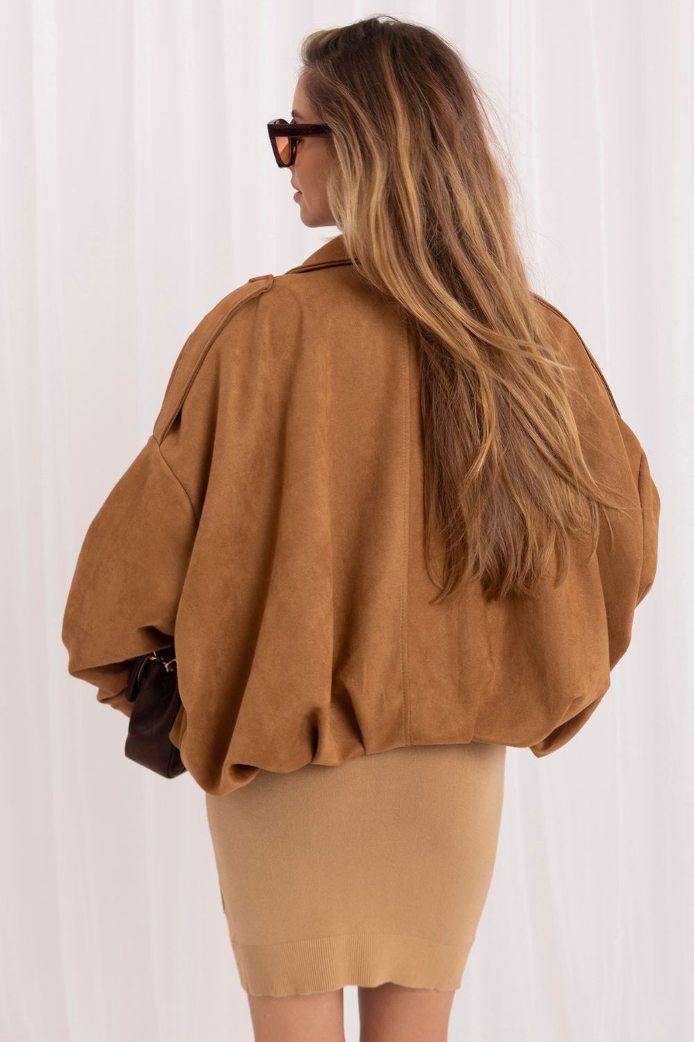 Italy Moda Camel Suede Zip Up Jacket - view 4