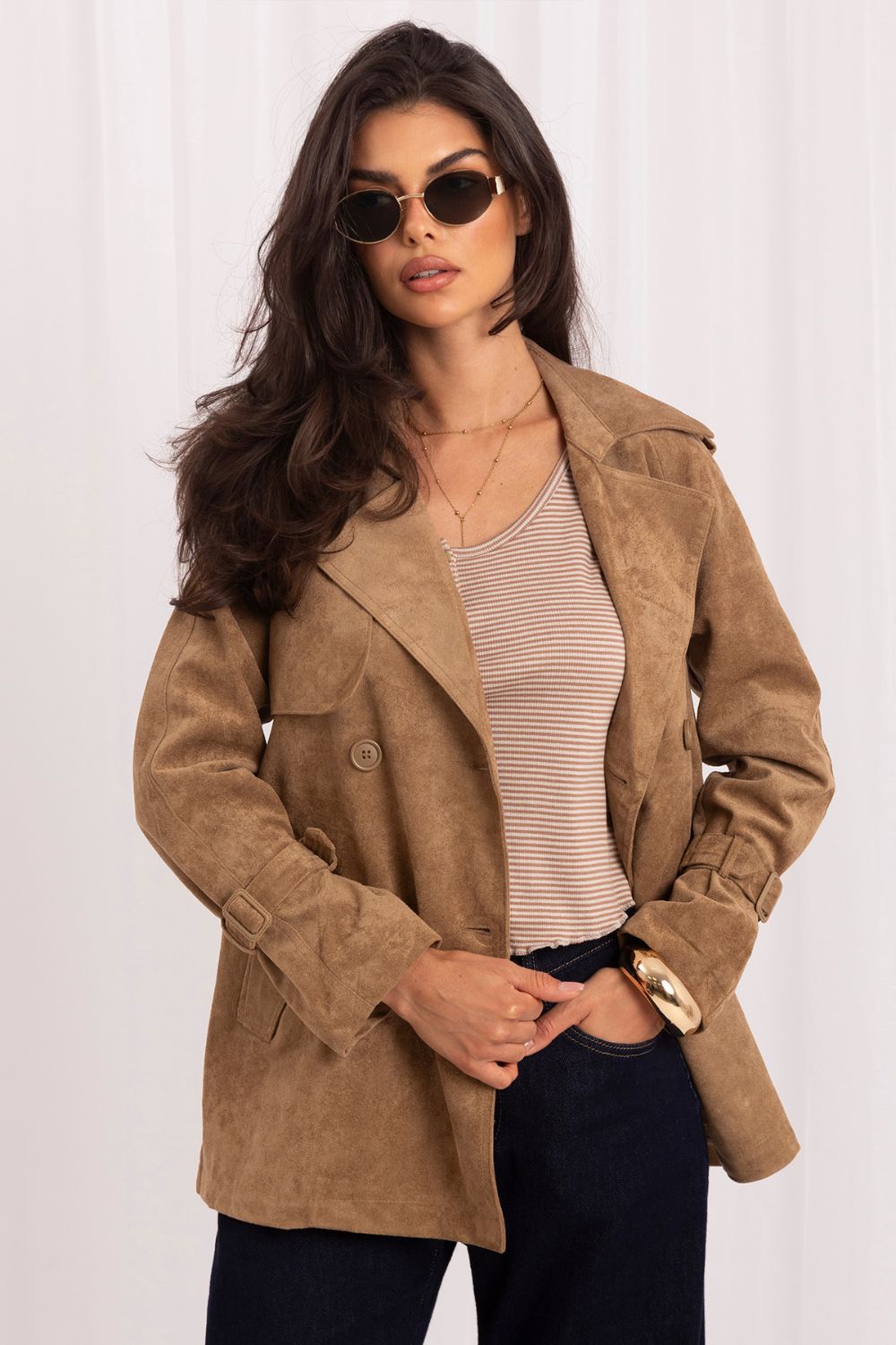 Italy Moda Camel Suede Coat - view 4