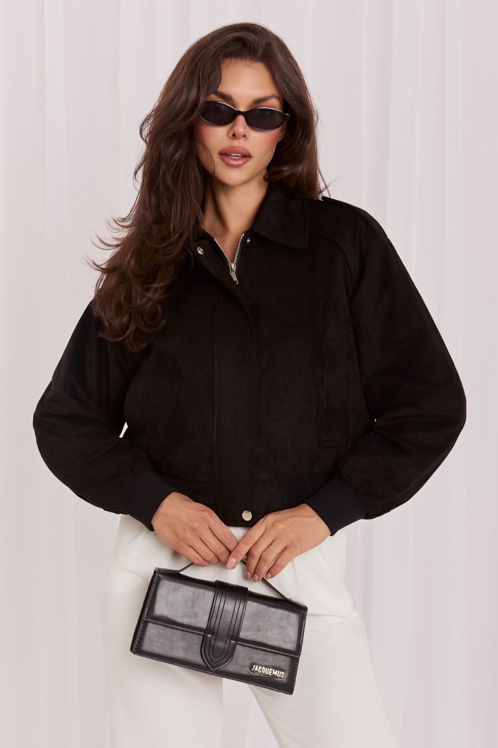 Italy Moda Black Collared Suede Zip Up Jacket - view 3