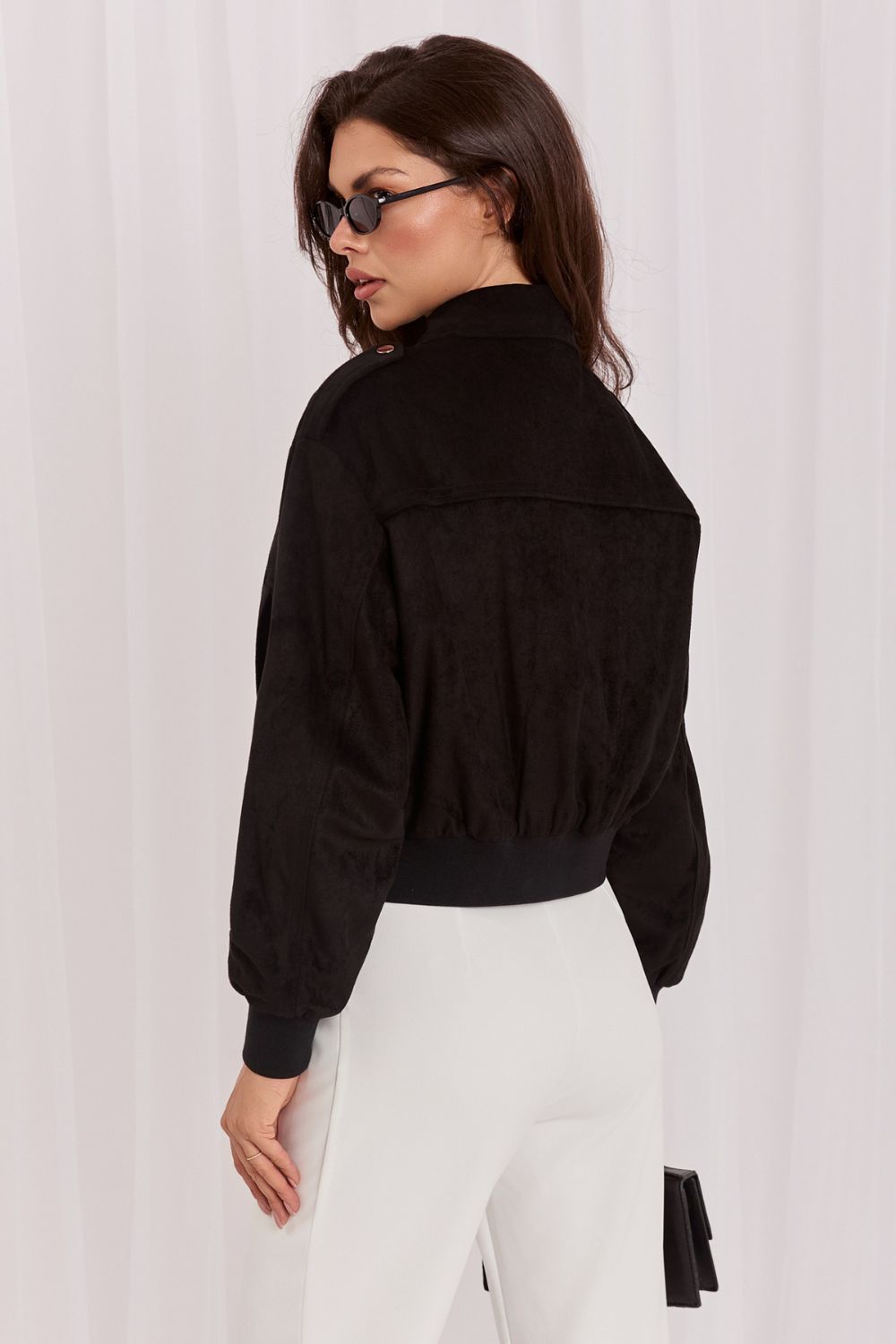 Italy Moda Black Collared Suede Zip Up Jacket - view 4