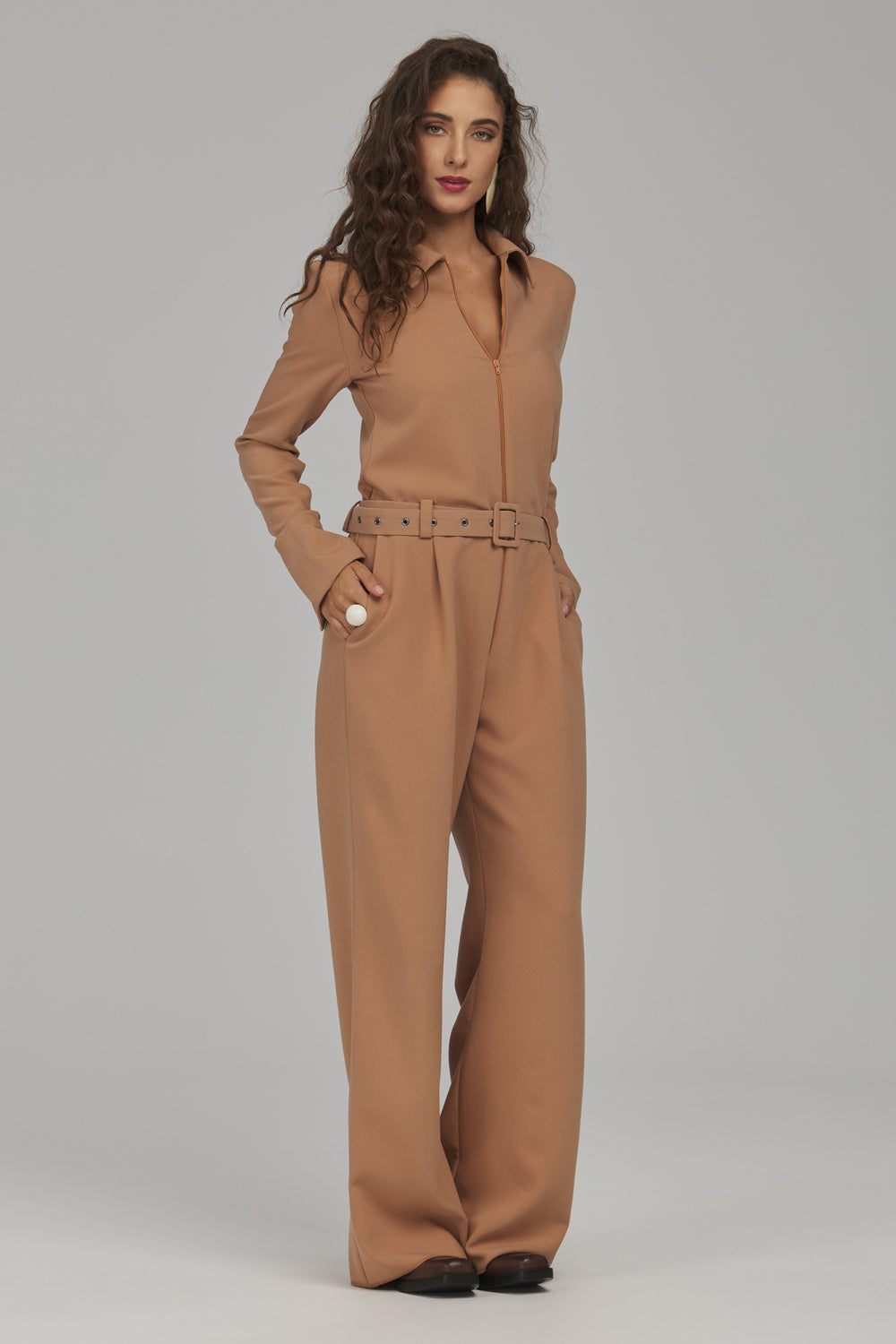 Nife Caramel Wide Leg Long Sleeve Jumpsuit - view 2