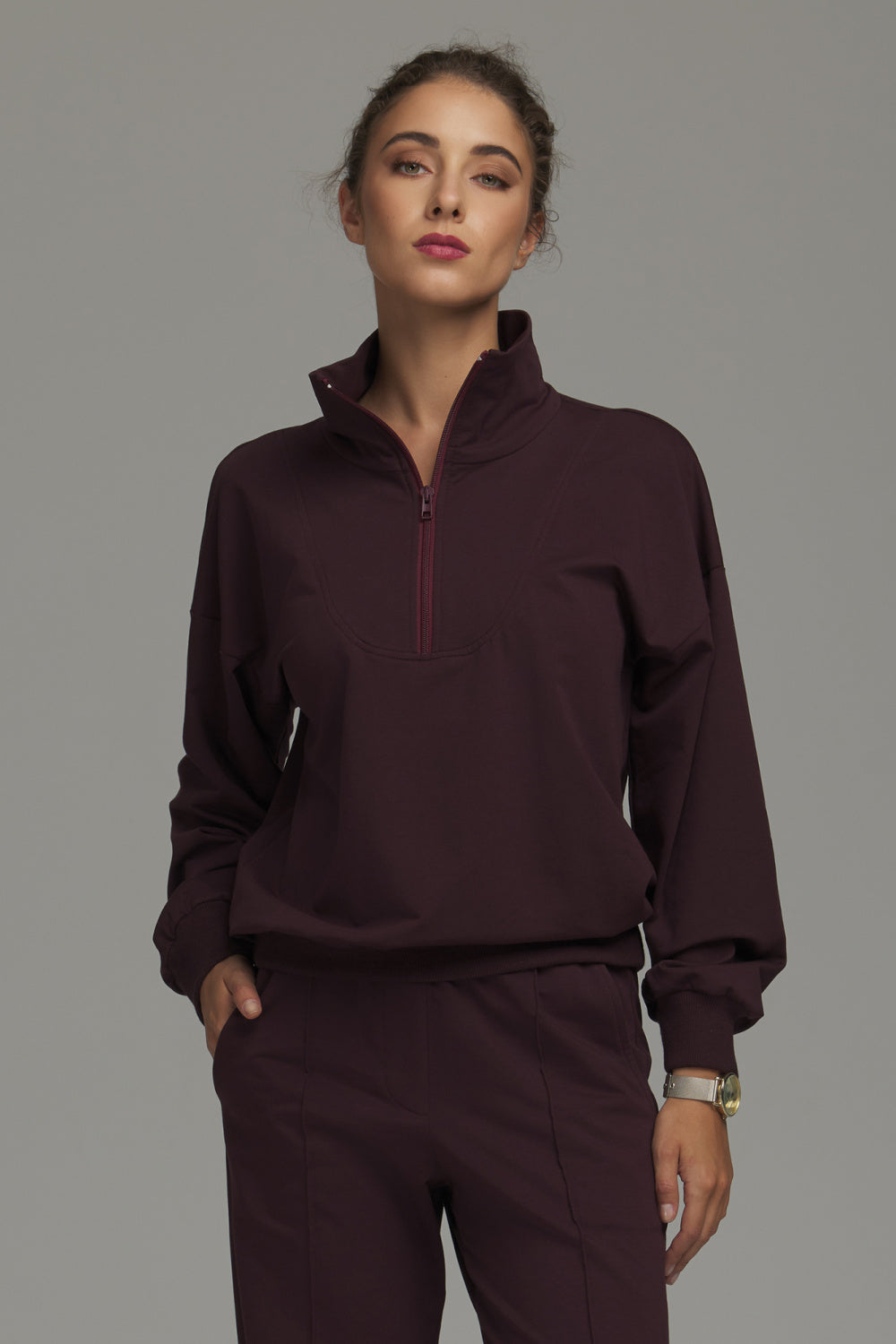 Nife Plum Long Sleeve Cotton Sweatshirt - view 3