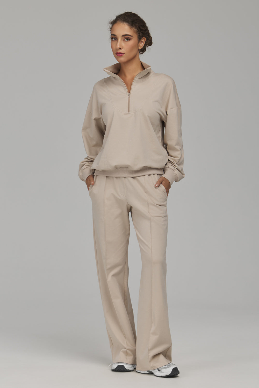 Nife Beige Long Sleeve Cotton Sweatshirt - view 2