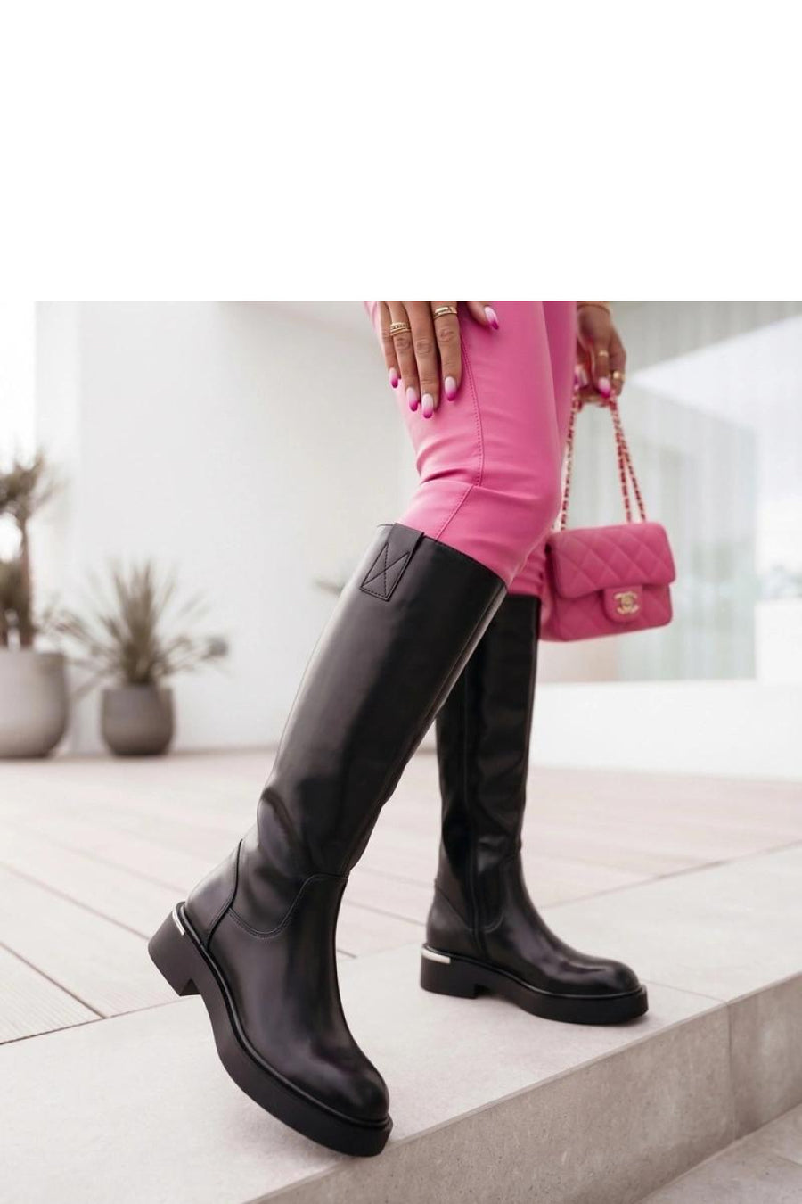 Solea Fimeo Black Faux Leather Over The Knee Boots