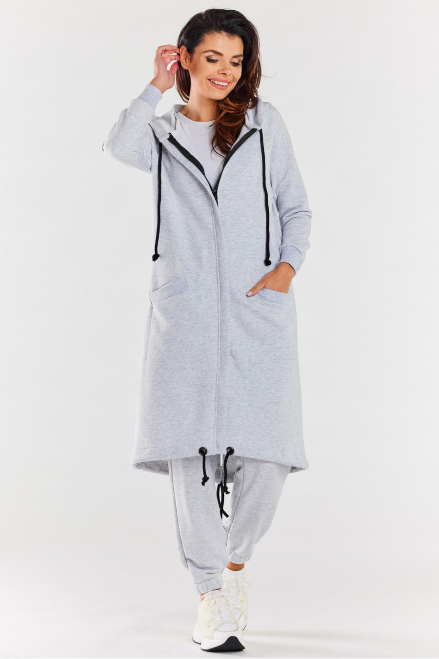 Infinite You Grey Hooded Zip Up Long Sleeve Sweatshirt