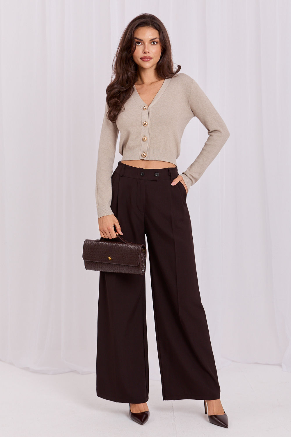 Italy Moda Beige V-Neck Long Sleeve Cardigan - view 2