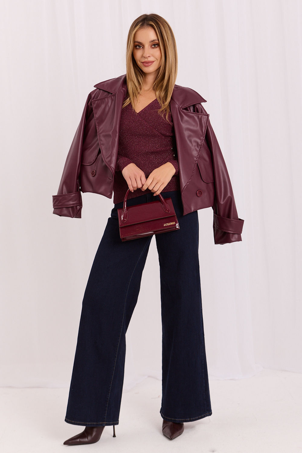 Italy Moda Burgundy Wrap Long Sleeve Jumper - view 2