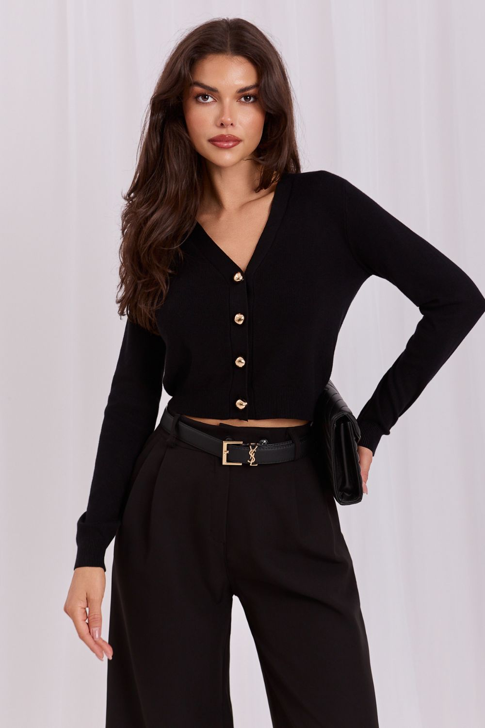 Italy Moda Black V-Neck Long Sleeve Cardigan - view 3