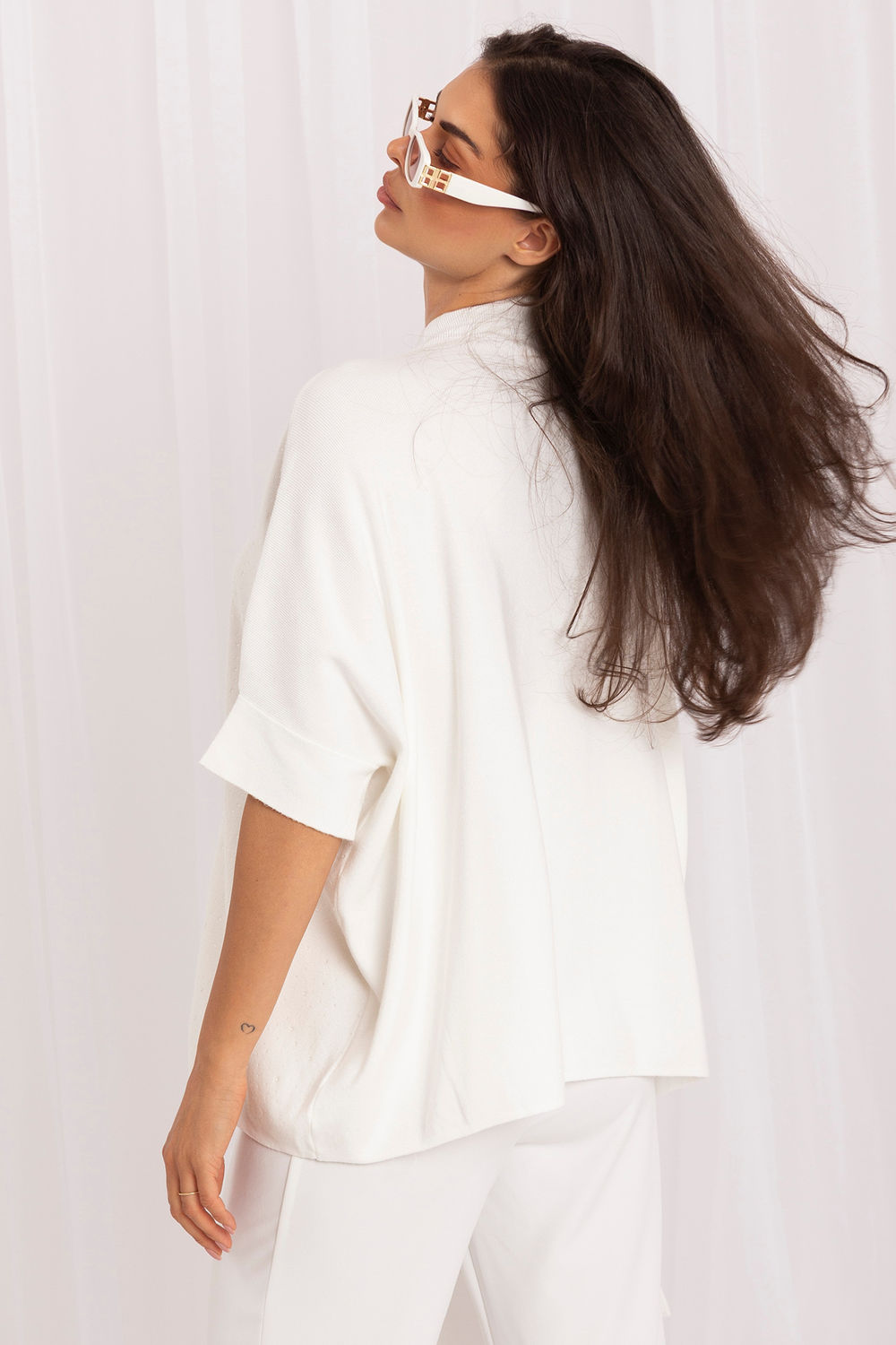 Italy Moda Ecru Oversized Short Sleeve Jumper - view 2