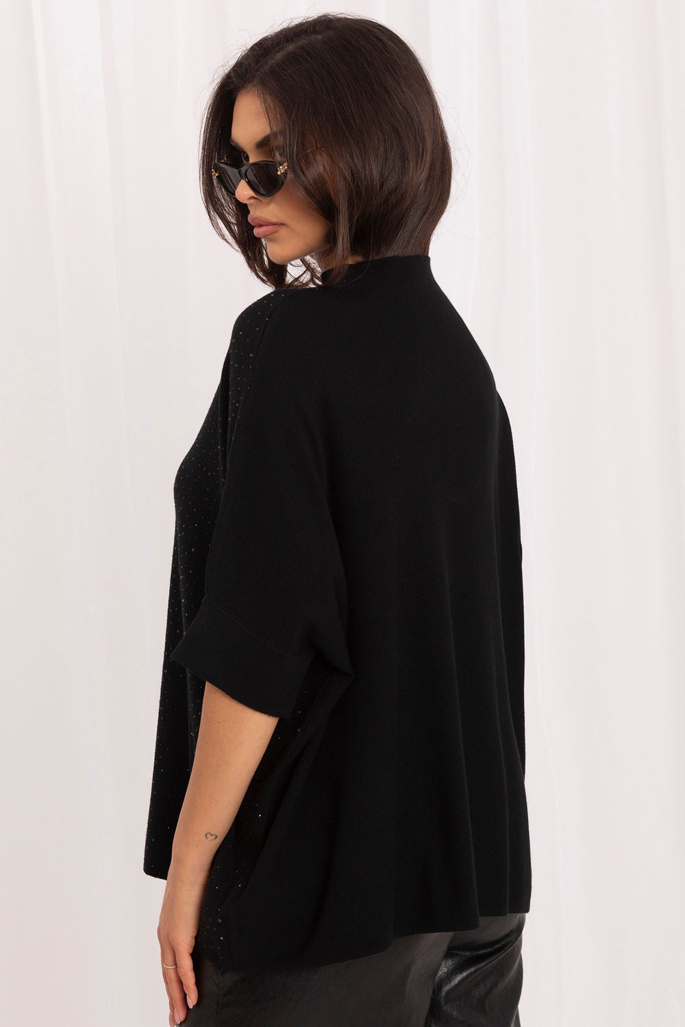 Italy Moda Black Roll Neck Oversized Short Sleeve Jumper - view 3