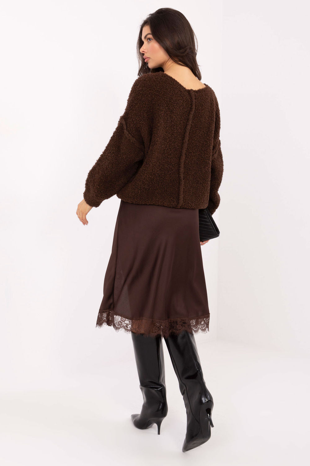 Italy Moda Dark Brown Round Neck Long Sleeve Jumper - view 3