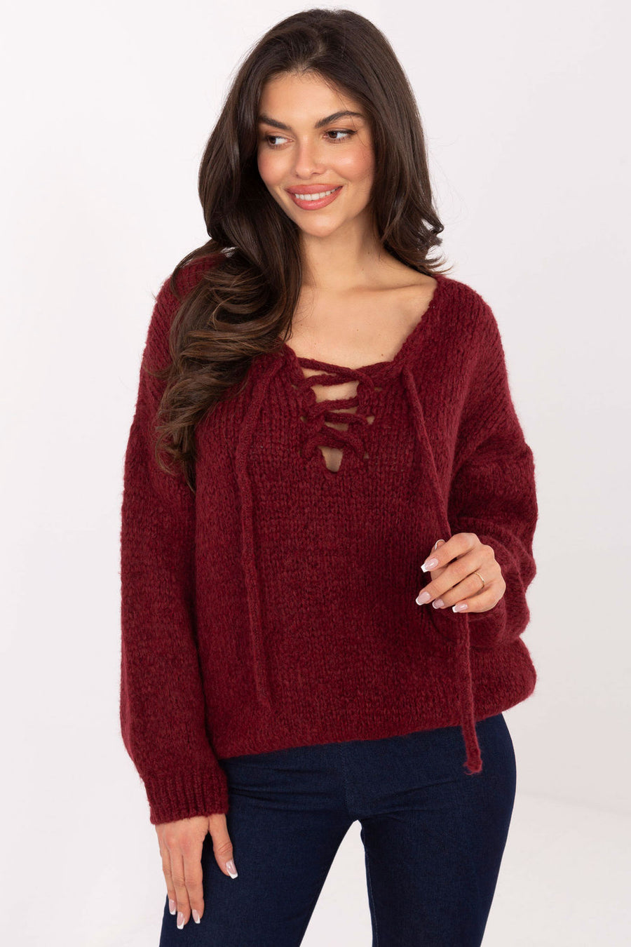 Italy Moda Burgundy Long Sleeve Jumper