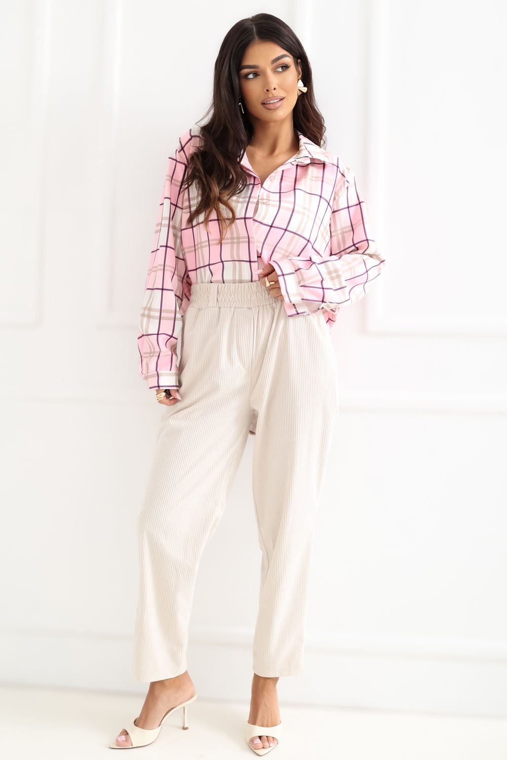 Italy Moda Light Pink Collared Long Sleeve Top - view 2