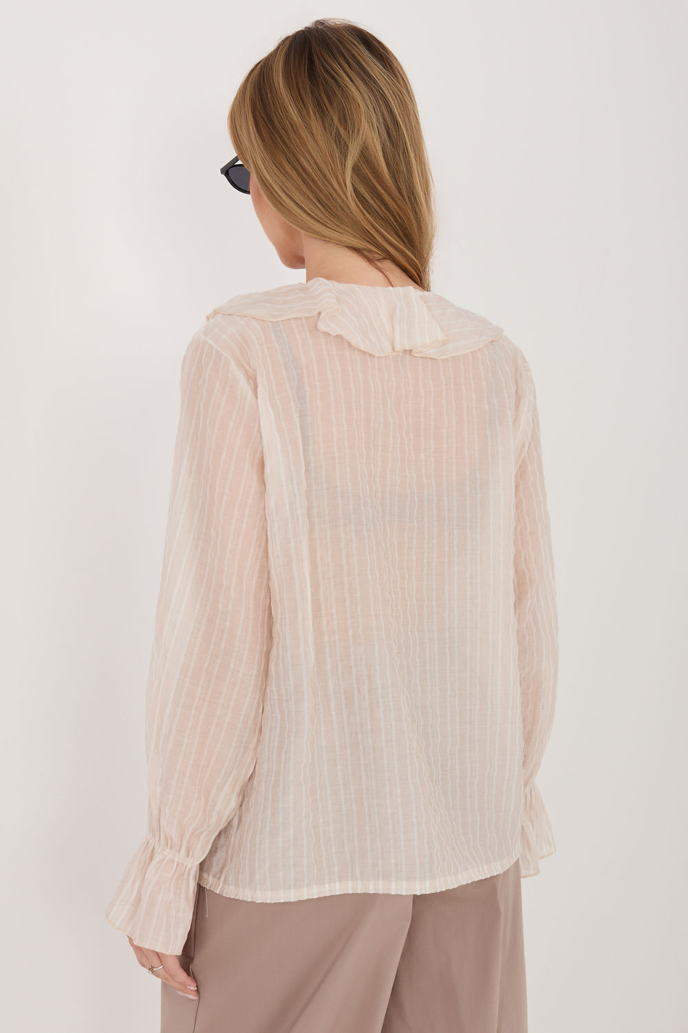 Italy Moda Beige Striped V-Neck Blouse - view 3