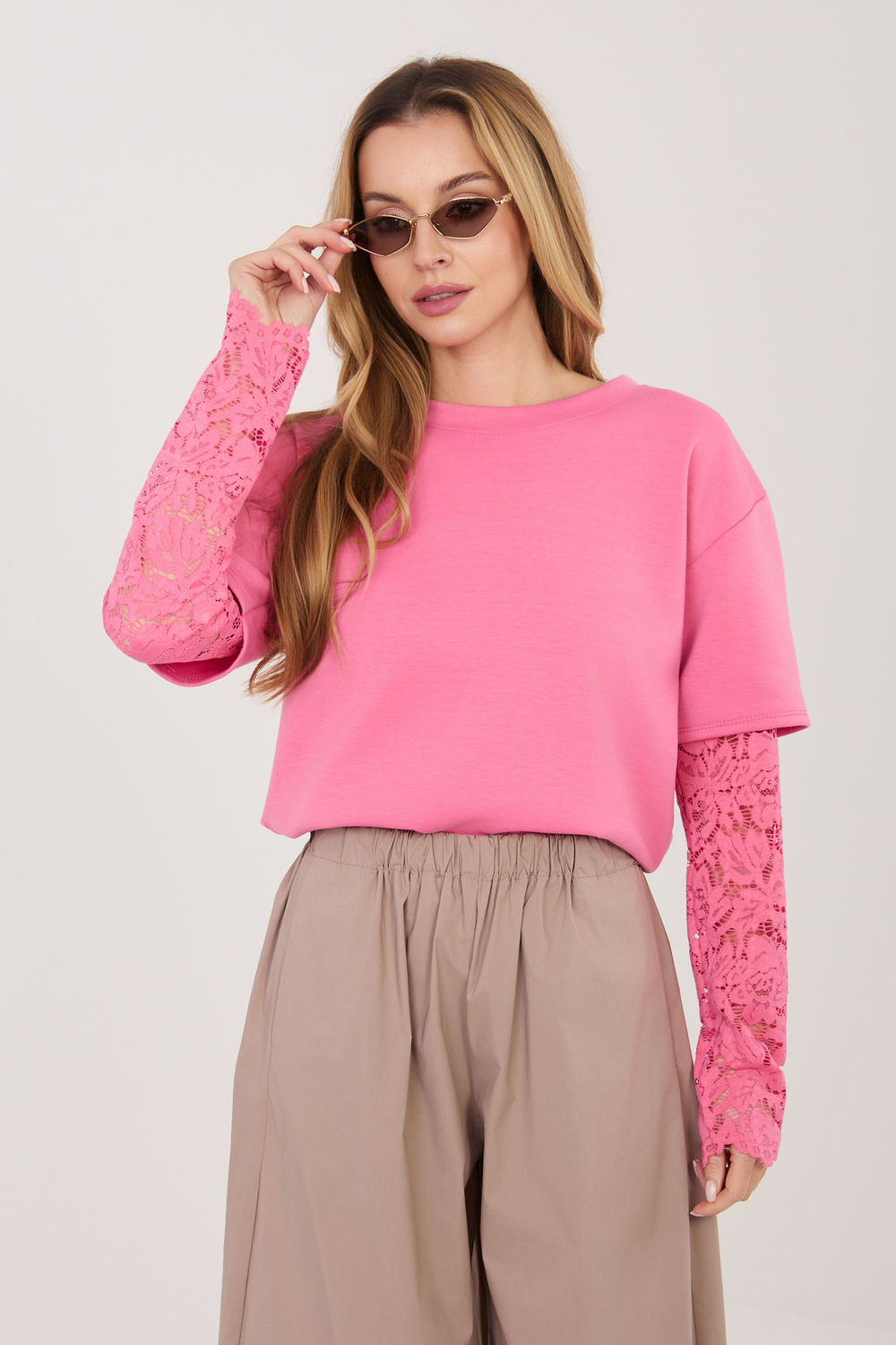 Italy Moda Dark Pink Lace Cotton Blouse