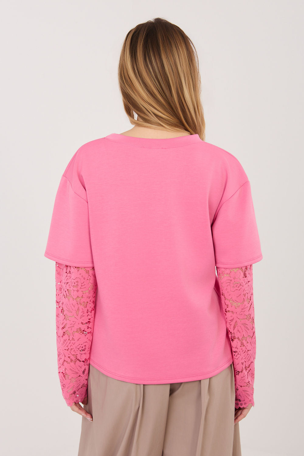 Italy Moda Dark Pink Lace Cotton Blouse - view 3