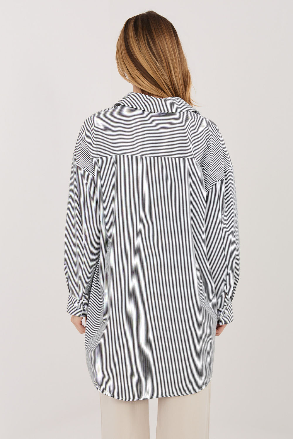 Italy Moda Black Striped Cotton Long Sleeve Top - view 2