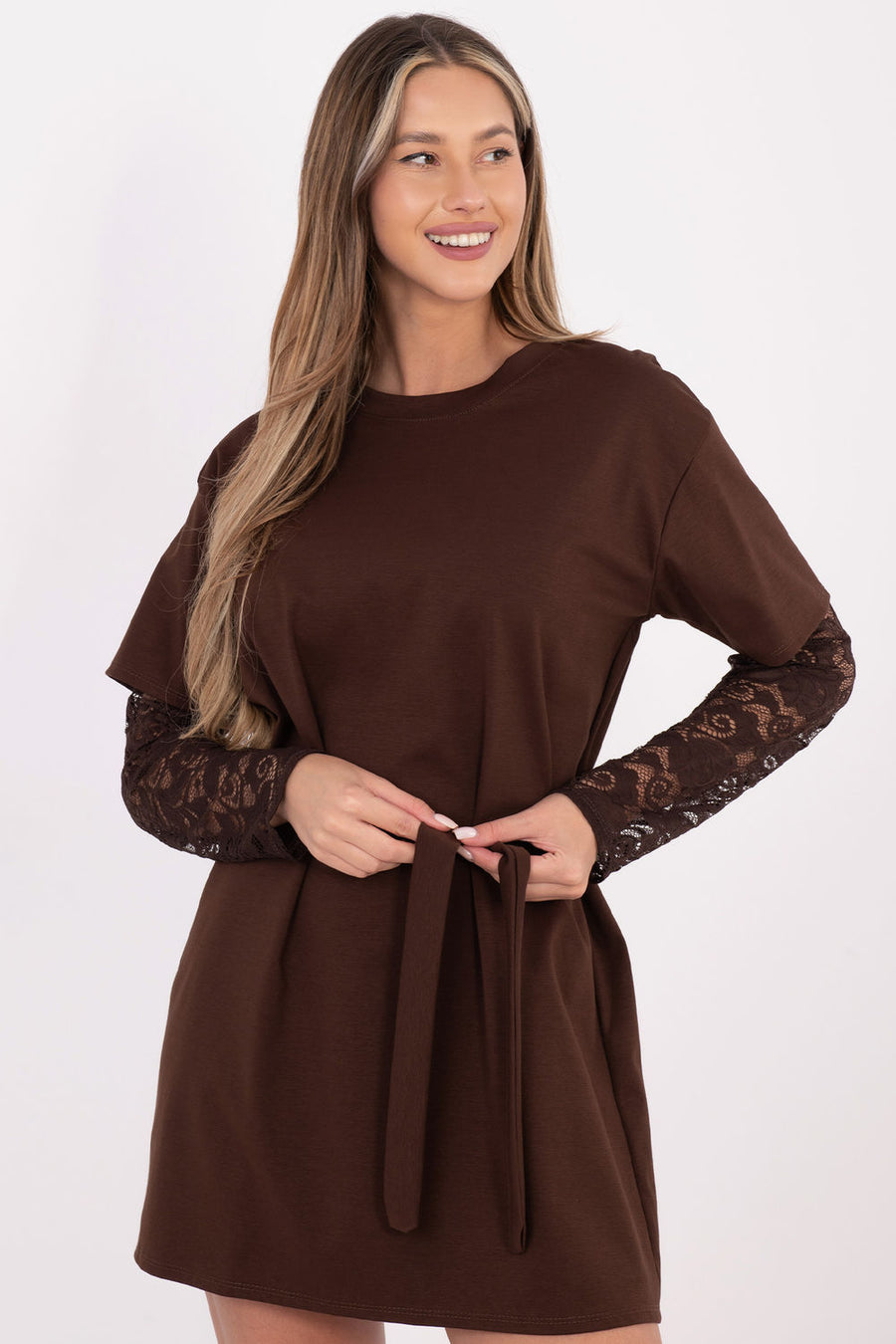 Italy Moda Brown Mini Lace Dress