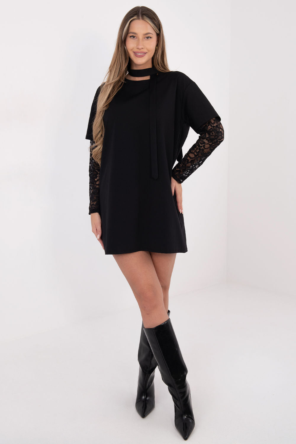 Italy Moda Black Mini Lace Dress